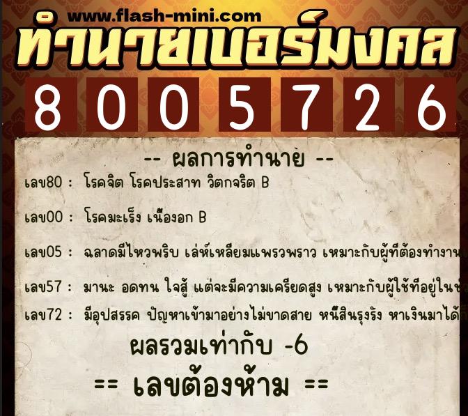 ทำนายเบอร์มงคล 0XX-8005726 ทำนายเบอร์มงคล หมายเลข 091-800572 ทำนายเบอร์มงคล 0XX-8005726 ทำนายเบอร์มงคล หมายเลข 091-800572