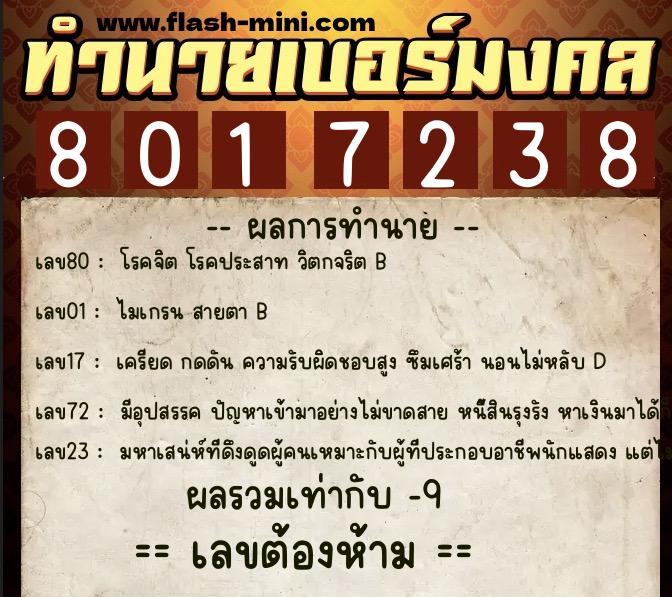 ทำนายเบอร์มงคล 0XX-8017238 ทำนายเบอร์มงคล หมายเลข 061-801723 ทำนายเบอร์มงคล 0XX-8017238 ทำนายเบอร์มงคล หมายเลข 061-801723