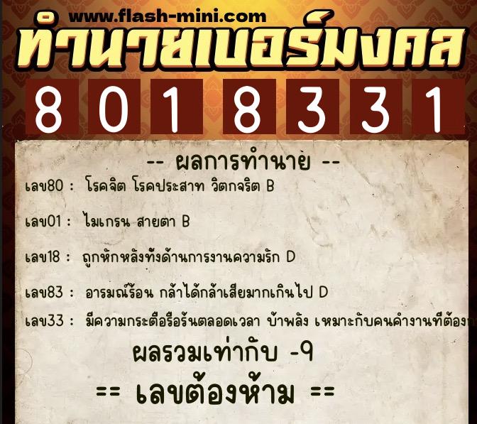 ทำนายเบอร์มงคล 0XX-8018331 ทำนายเบอร์มงคล หมายเลข 094-801833 ทำนายเบอร์มงคล 0XX-8018331 ทำนายเบอร์มงคล หมายเลข 094-801833