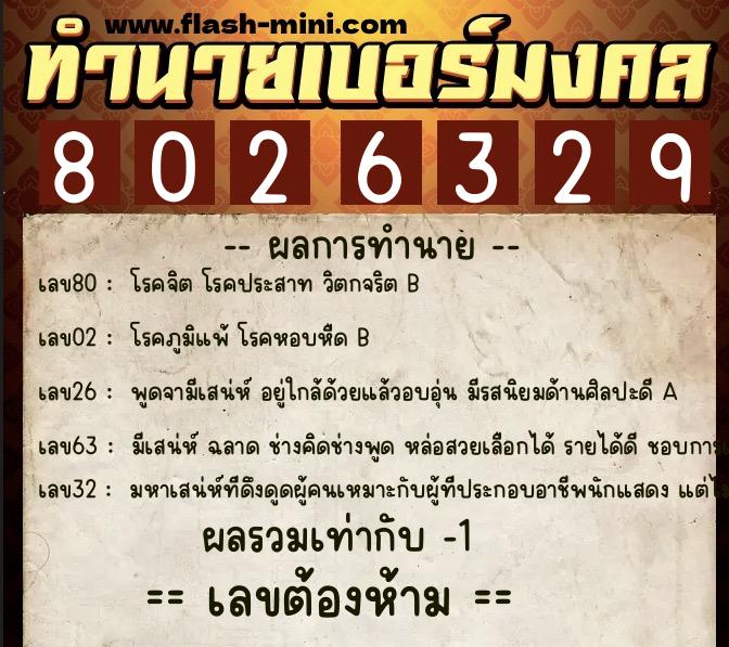 ทำนายเบอร์มงคล 0XX-8026329  ทำนายเบอร์มงคล หมายเลข 096-802632 