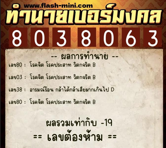 ทำนายเบอร์มงคล 0XX-8038063  ทำนายเบอร์มงคล หมายเลข 094-803806 