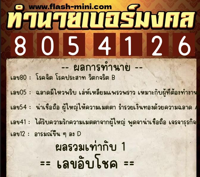 ทำนายเบอร์มงคล 0XX-8054126  ทำนายเบอร์มงคล หมายเลข 094-805412 