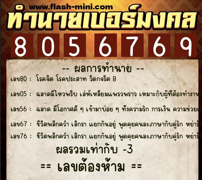 ทำนายเบอร์มงคล 0XX-8056769  ทำนายเบอร์มงคล หมายเลข 080-805676 