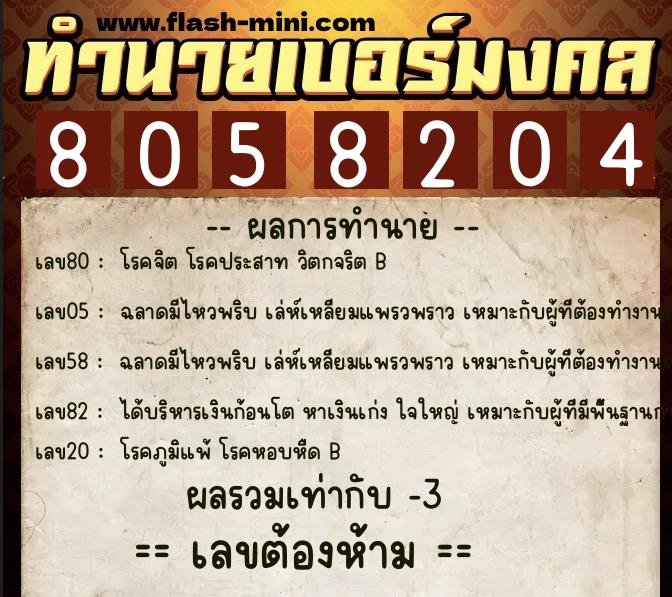 ทำนายเบอร์มงคล 0XX-8058204 ทำนายเบอร์มงคล หมายเลข 083-805820 ทำนายเบอร์มงคล 0XX-8058204 ทำนายเบอร์มงคล หมายเลข 083-805820