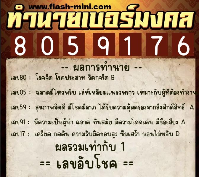 ทำนายเบอร์มงคล 0XX-8059176  ทำนายเบอร์มงคล หมายเลข 094-805917 