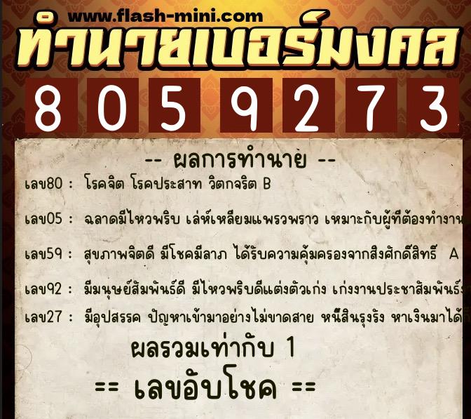 ทำนายเบอร์มงคล 0XX-8059273  ทำนายเบอร์มงคล หมายเลข 097-805927 