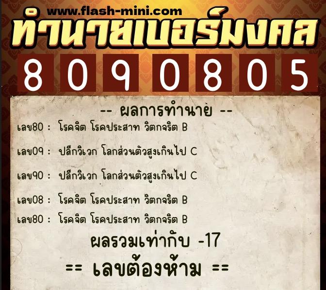 ทำนายเบอร์มงคล 0XX-8090805  ทำนายเบอร์มงคล หมายเลข 083-809080 