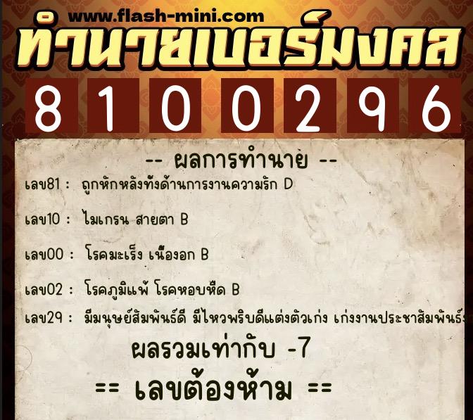 ทำนายเบอร์มงคล 0XX-8100296 ทำนายเบอร์มงคล หมายเลข 081-810029 ทำนายเบอร์มงคล 0XX-8100296 ทำนายเบอร์มงคล หมายเลข 081-810029