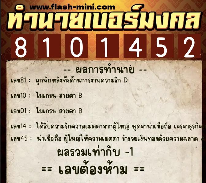 ทำนายเบอร์มงคล 0XX-8101452 ทำนายเบอร์มงคล หมายเลข 062-810145 ทำนายเบอร์มงคล 0XX-8101452 ทำนายเบอร์มงคล หมายเลข 062-810145