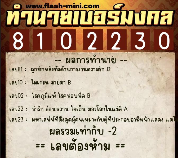 ทำนายเบอร์มงคล 0XX-8102230  ทำนายเบอร์มงคล หมายเลข 068-810223 