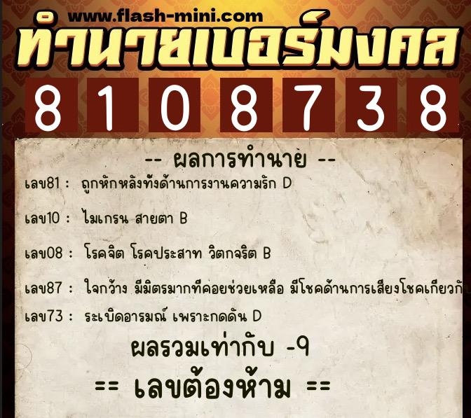 ทำนายเบอร์มงคล 0XX-8108738  ทำนายเบอร์มงคล หมายเลข 096-810873 