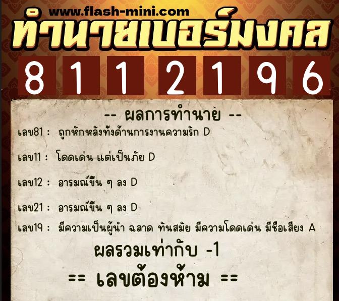 ทำนายเบอร์มงคล 0XX-8112196  ทำนายเบอร์มงคล หมายเลข 067-811219 