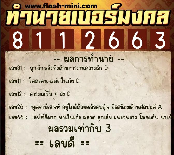 ทำนายเบอร์มงคล 0XX-8112663  ทำนายเบอร์มงคล หมายเลข 083-811266 