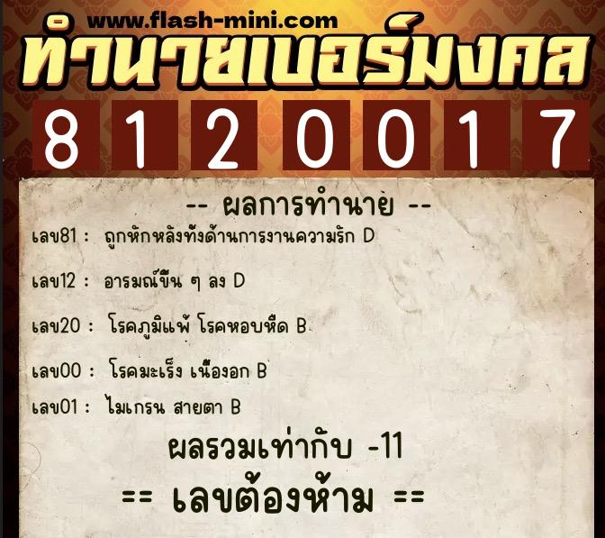 ทำนายเบอร์มงคล 0XX-8120017 ทำนายเบอร์มงคล หมายเลข 097-812001 ทำนายเบอร์มงคล 0XX-8120017 ทำนายเบอร์มงคล หมายเลข 097-812001