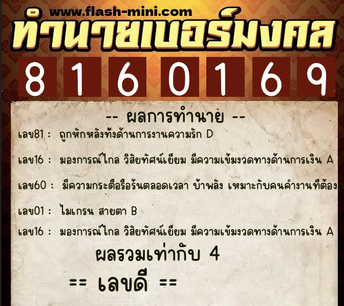 ทำนายเบอร์มงคล 0XX-8160169 ทำนายเบอร์มงคล หมายเลข 067-816016 ทำนายเบอร์มงคล 0XX-8160169 ทำนายเบอร์มงคล หมายเลข 067-816016
