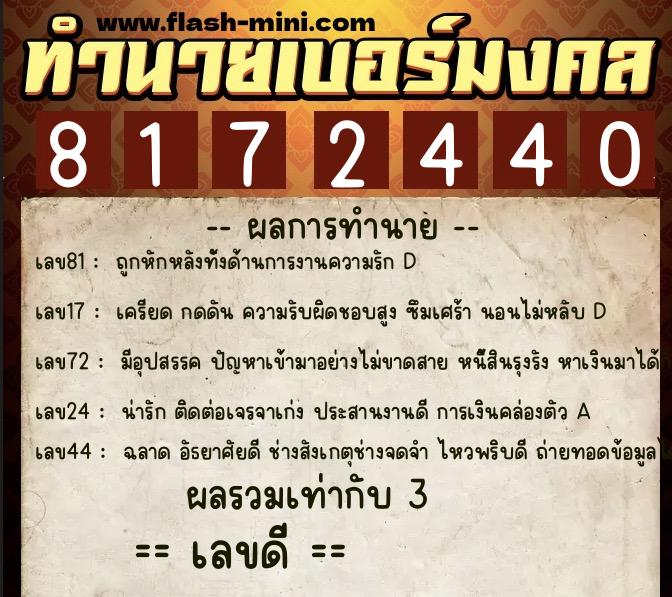 ทำนายเบอร์มงคล 0XX-8172440 ทำนายเบอร์มงคล หมายเลข 096-817244 ทำนายเบอร์มงคล 0XX-8172440 ทำนายเบอร์มงคล หมายเลข 096-817244
