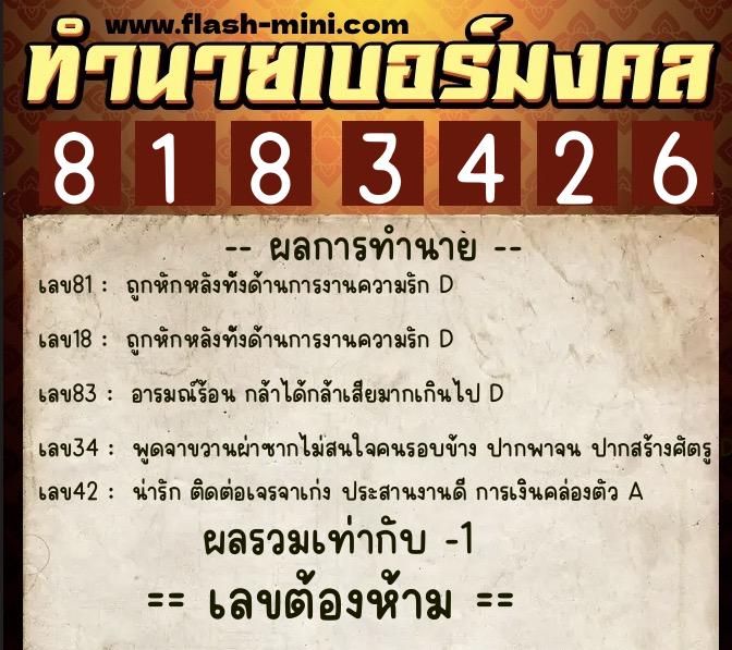 ทำนายเบอร์มงคล 0XX-8183426  ทำนายเบอร์มงคล หมายเลข 090-818342 