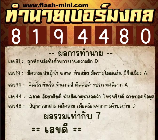 ทำนายเบอร์มงคล 0XX-8194480 ทำนายเบอร์มงคล หมายเลข 061-819448 ทำนายเบอร์มงคล 0XX-8194480 ทำนายเบอร์มงคล หมายเลข 061-819448