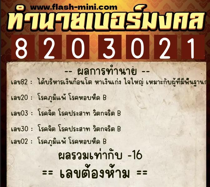 ทำนายเบอร์มงคล 0XX-8203021  ทำนายเบอร์มงคล หมายเลข 097-820302 