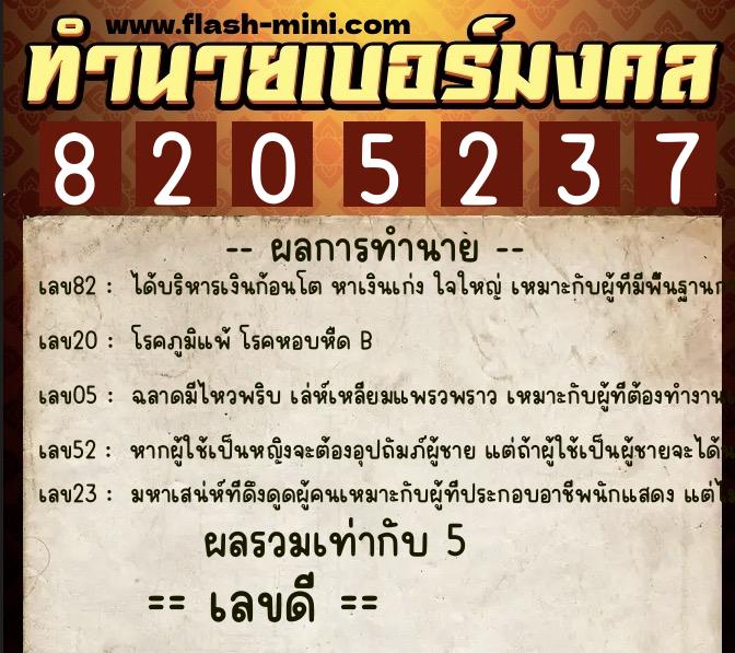 ทำนายเบอร์มงคล 0XX-8205237 ทำนายเบอร์มงคล หมายเลข 084-820523 ทำนายเบอร์มงคล 0XX-8205237 ทำนายเบอร์มงคล หมายเลข 084-820523