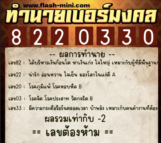 ทำนายเบอร์มงคล 0XX-8220330 ทำนายเบอร์มงคล หมายเลข 087-822033 ทำนายเบอร์มงคล 0XX-8220330 ทำนายเบอร์มงคล หมายเลข 087-822033