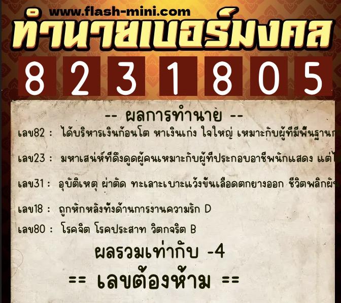 ทำนายเบอร์มงคล 0XX-8231805 ทำนายเบอร์มงคล หมายเลข 064-823180 ทำนายเบอร์มงคล 0XX-8231805 ทำนายเบอร์มงคล หมายเลข 064-823180