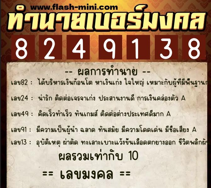 ทำนายเบอร์มงคล 0XX-8249138 ทำนายเบอร์มงคล หมายเลข 088-824913 ทำนายเบอร์มงคล 0XX-8249138 ทำนายเบอร์มงคล หมายเลข 088-824913