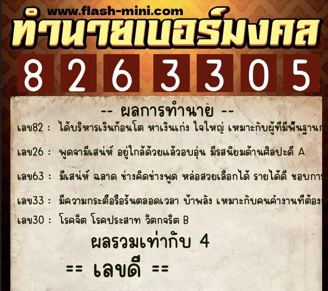 ทำนายเบอร์มงคล 0XX-8263305  ทำนายเบอร์มงคล หมายเลข 088-826330 