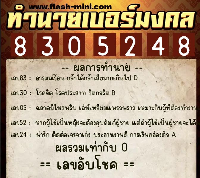 ทำนายเบอร์มงคล 0XX-8305248 ทำนายเบอร์มงคล หมายเลข 081-830524 ทำนายเบอร์มงคล 0XX-8305248 ทำนายเบอร์มงคล หมายเลข 081-830524