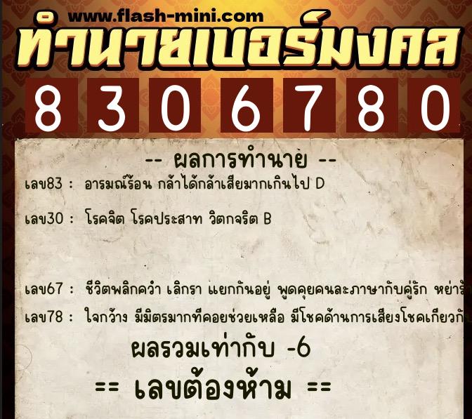 ทำนายเบอร์มงคล 0XX-8306780 ทำนายเบอร์มงคล หมายเลข 064-830678 ทำนายเบอร์มงคล 0XX-8306780 ทำนายเบอร์มงคล หมายเลข 064-830678