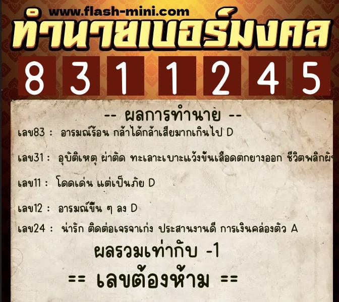 ทำนายเบอร์มงคล 0XX-8311245 ทำนายเบอร์มงคล หมายเลข 066-831124 ทำนายเบอร์มงคล 0XX-8311245 ทำนายเบอร์มงคล หมายเลข 066-831124