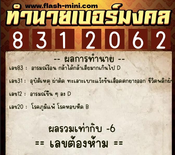 ทำนายเบอร์มงคล 0XX-8312062 ทำนายเบอร์มงคล หมายเลข 063-831206 ทำนายเบอร์มงคล 0XX-8312062 ทำนายเบอร์มงคล หมายเลข 063-831206