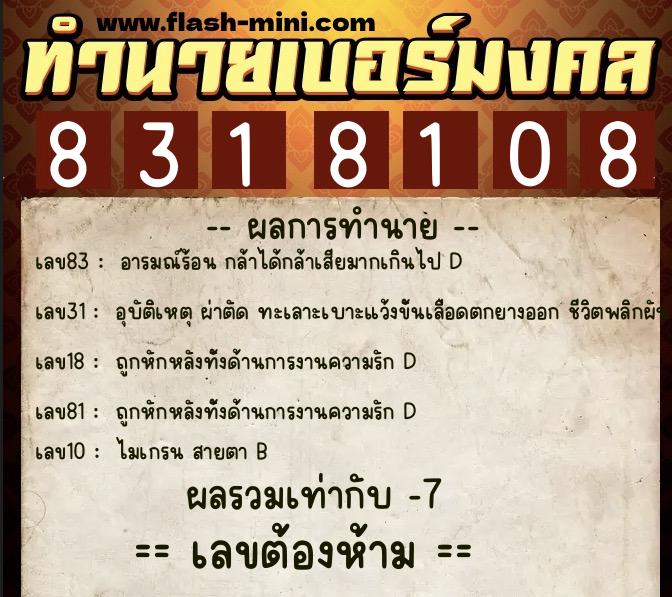 ทำนายเบอร์มงคล 0XX-8318108 ทำนายเบอร์มงคล หมายเลข 088-831810 ทำนายเบอร์มงคล 0XX-8318108 ทำนายเบอร์มงคล หมายเลข 088-831810