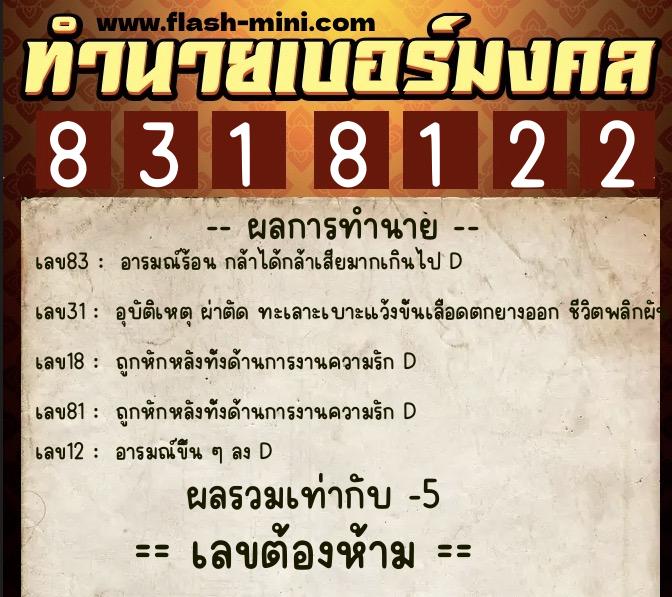 ทำนายเบอร์มงคล 0XX-8318122 ทำนายเบอร์มงคล หมายเลข 069-831812 ทำนายเบอร์มงคล 0XX-8318122 ทำนายเบอร์มงคล หมายเลข 069-831812