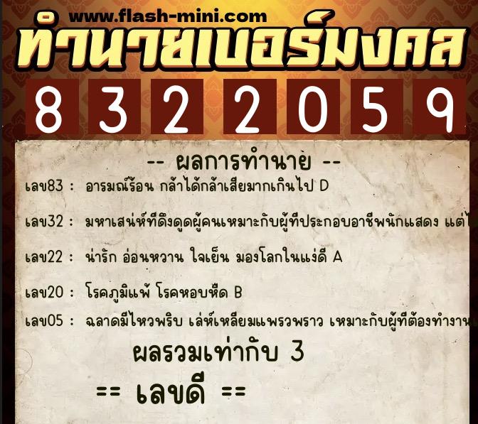 ทำนายเบอร์มงคล 0XX-8322059  ทำนายเบอร์มงคล หมายเลข 082-832205 