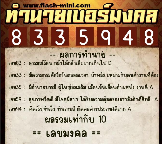 ทำนายเบอร์มงคล 0XX-8335948 ทำนายเบอร์มงคล หมายเลข 088-833594 ทำนายเบอร์มงคล 0XX-8335948 ทำนายเบอร์มงคล หมายเลข 088-833594