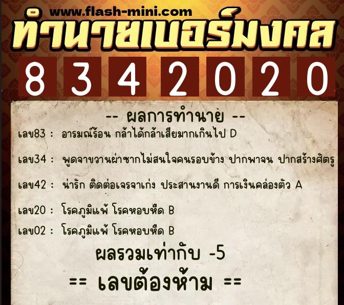 ทำนายเบอร์มงคล 0XX-8342020 ทำนายเบอร์มงคล หมายเลข 085-834202 ทำนายเบอร์มงคล 0XX-8342020 ทำนายเบอร์มงคล หมายเลข 085-834202