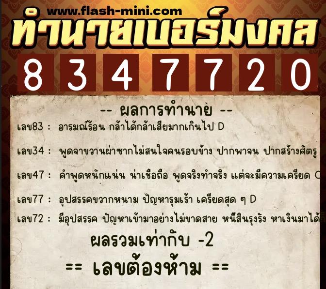 ทำนายเบอร์มงคล 0XX-8347720 ทำนายเบอร์มงคล หมายเลข 084-834772 ทำนายเบอร์มงคล 0XX-8347720 ทำนายเบอร์มงคล หมายเลข 084-834772