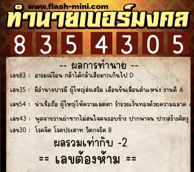 ทำนายเบอร์มงคล 0XX-8354305 ทำนายเบอร์มงคล หมายเลข 063-835430 ทำนายเบอร์มงคล 0XX-8354305 ทำนายเบอร์มงคล หมายเลข 063-835430