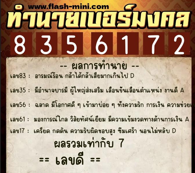ทำนายเบอร์มงคล 0XX-8356172 ทำนายเบอร์มงคล หมายเลข 084-835617 ทำนายเบอร์มงคล 0XX-8356172 ทำนายเบอร์มงคล หมายเลข 084-835617