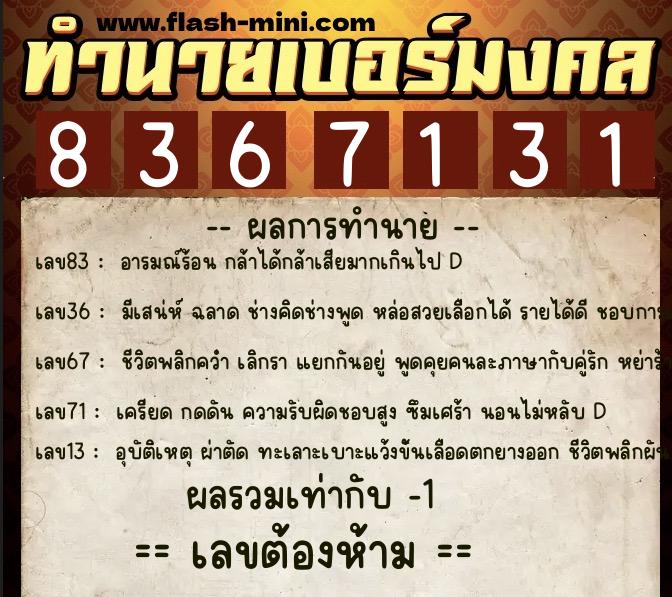 ทำนายเบอร์มงคล 0XX-8367131 ทำนายเบอร์มงคล หมายเลข 060-836713 ทำนายเบอร์มงคล 0XX-8367131 ทำนายเบอร์มงคล หมายเลข 060-836713