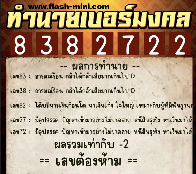 ทำนายเบอร์มงคล 0XX-8382722 ทำนายเบอร์มงคล หมายเลข 062-838272 ทำนายเบอร์มงคล 0XX-8382722 ทำนายเบอร์มงคล หมายเลข 062-838272