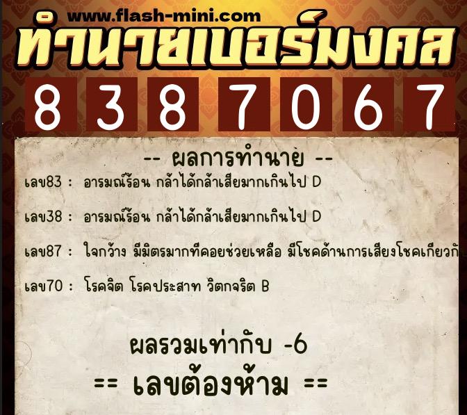 ทำนายเบอร์มงคล 0XX-8387067 ทำนายเบอร์มงคล หมายเลข 060-838706 ทำนายเบอร์มงคล 0XX-8387067 ทำนายเบอร์มงคล หมายเลข 060-838706
