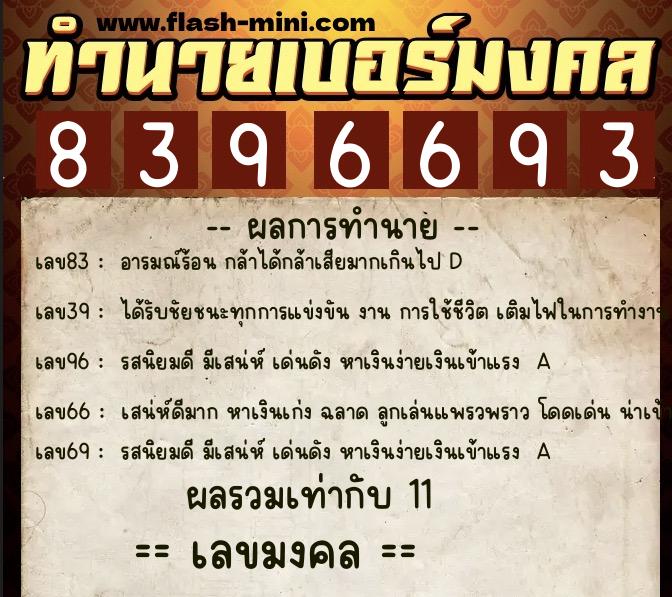 ทำนายเบอร์มงคล 0XX-8396693  ทำนายเบอร์มงคล หมายเลข 064-839669 
