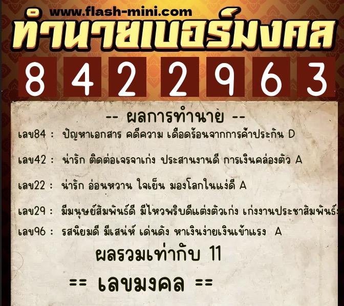 ทำนายเบอร์มงคล 0XX-8422963  ทำนายเบอร์มงคล หมายเลข 088-842296 
