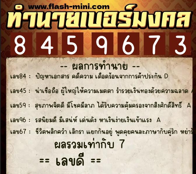 ทำนายเบอร์มงคล 0XX-8459673  ทำนายเบอร์มงคล หมายเลข 083-845967 