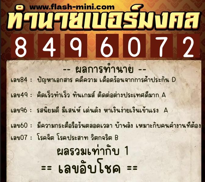 ทำนายเบอร์มงคล 0XX-8496072 ทำนายเบอร์มงคล หมายเลข 081-849607 ทำนายเบอร์มงคล 0XX-8496072 ทำนายเบอร์มงคล หมายเลข 081-849607