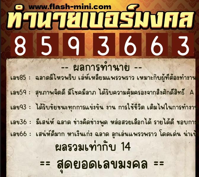 ทำนายเบอร์มงคล 0XX-8593663  ทำนายเบอร์มงคล หมายเลข 099-859366 