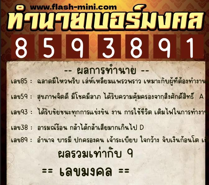 ทำนายเบอร์มงคล 0XX-8593891  ทำนายเบอร์มงคล หมายเลข 083-859389 