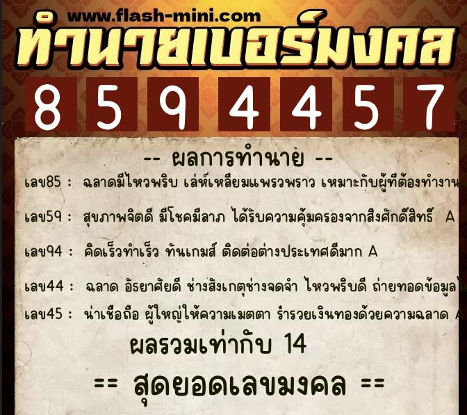 ทำนายเบอร์มงคล 0XX-8594457  ทำนายเบอร์มงคล หมายเลข 095-859445 